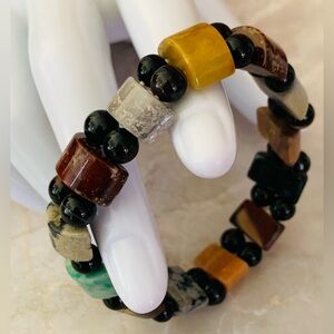 Multicolor Stone Beaded 6" Stretch Bracelet NWOT